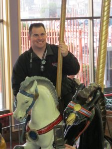 Santa Cruz Boardwalk Looff Carousel Our host on the Looff Carousel in Santa Cruz